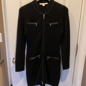 Black Sweater - long cardigan with leather trim
